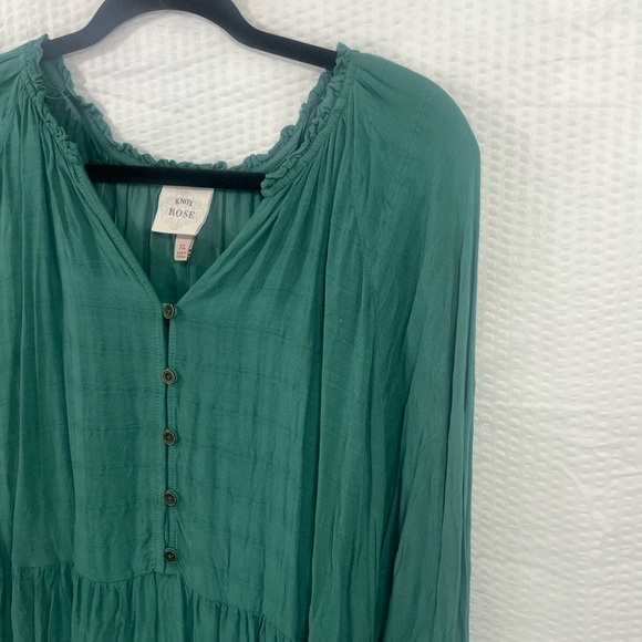 Knox Rose Womens Sz XL Green Lace Balloon Sleeve Boho Low High V Neck Shirt Top - Picture 5 of 13